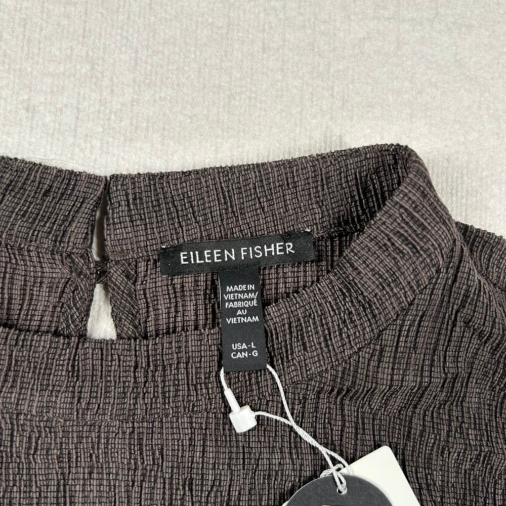 Eileen Fisher Top Womens Large Rye Brown Crinkle Mock Neck Short Sleeve Career - Picture 3 of 9